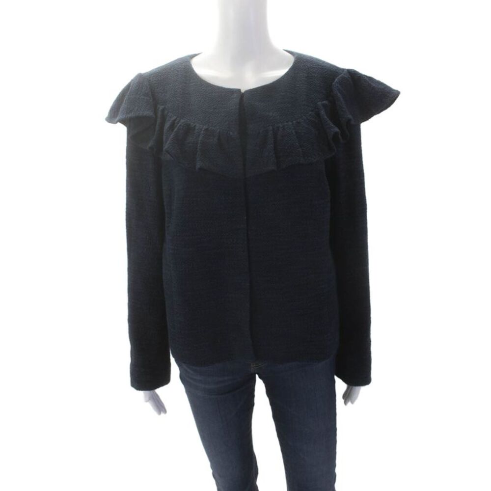 Rebecca Taylor Women's Round Neck Ruffle Long Sleeves Jacket Navy Blue Size 12